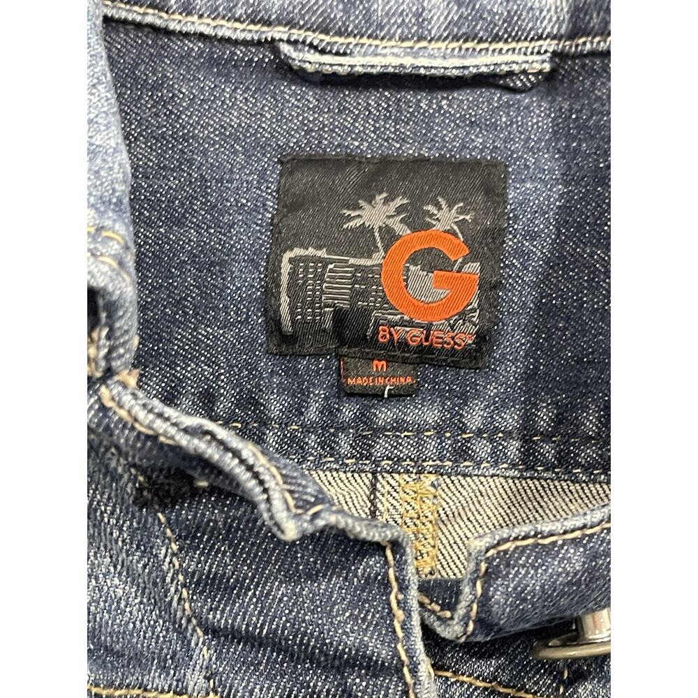 G by Guess Women's Medium Blue Denim Motorcycle Bomber Jacket Pockets - Picture 6 of 13
